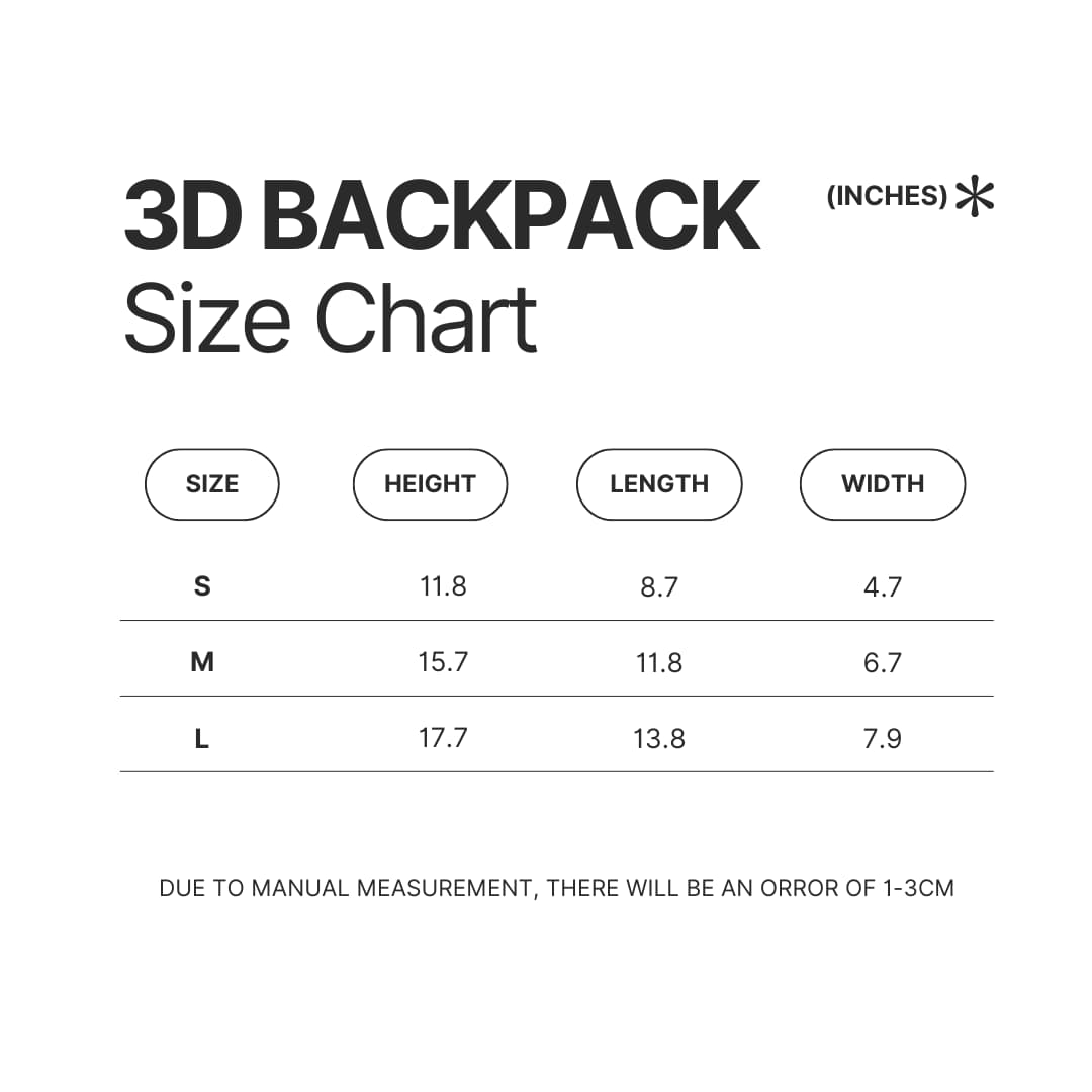 3D Backpack Size Chart - Kamisama Kiss Merch