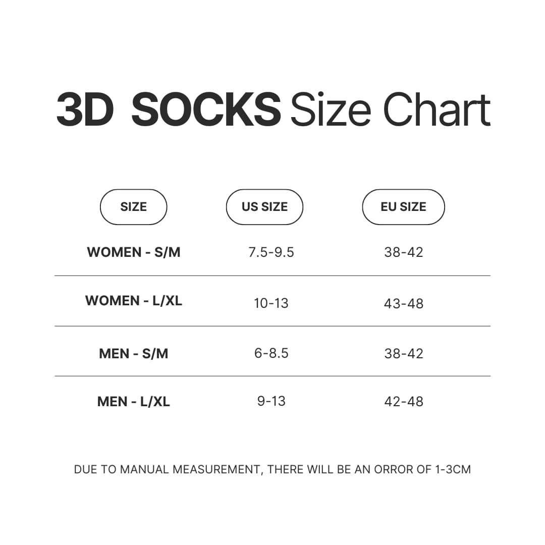 3D Socks Size Chart - Kamisama Kiss Merch