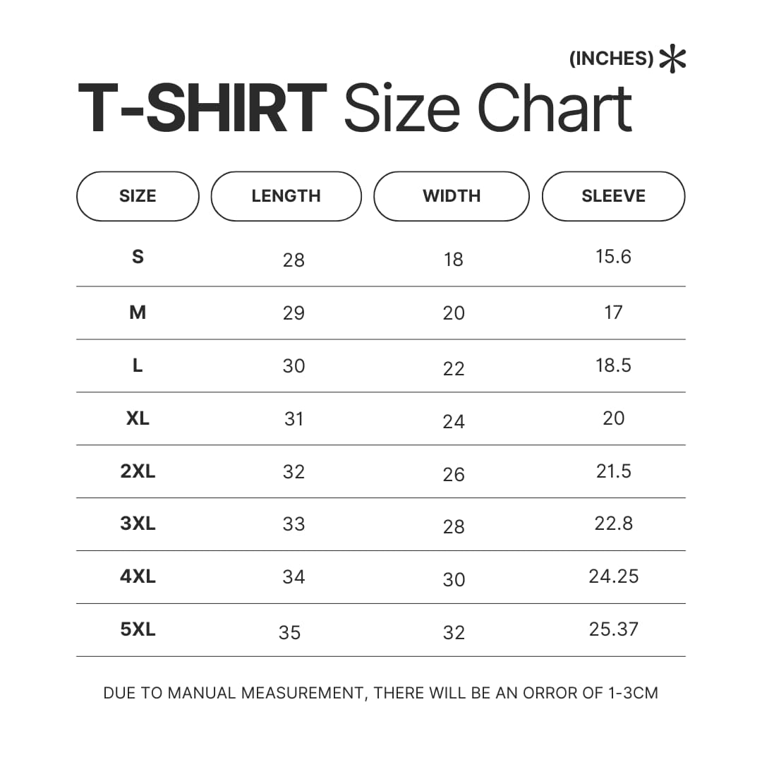 T shirt Size Chart - Kamisama Kiss Merch